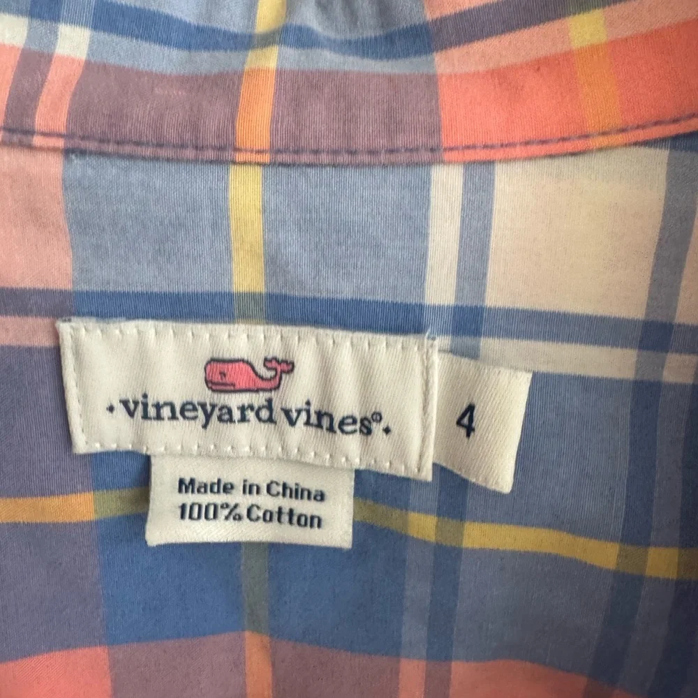 Vineyard Vines Plaid Popover Button Down Shirt Size 4